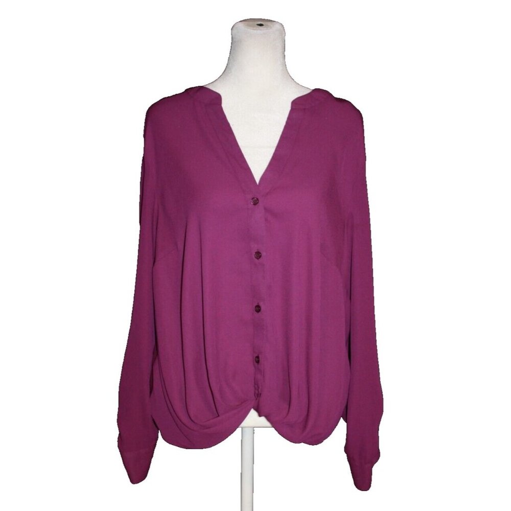 INC International Concepts Twist Front Button up Top Size Large Eggplant Purple